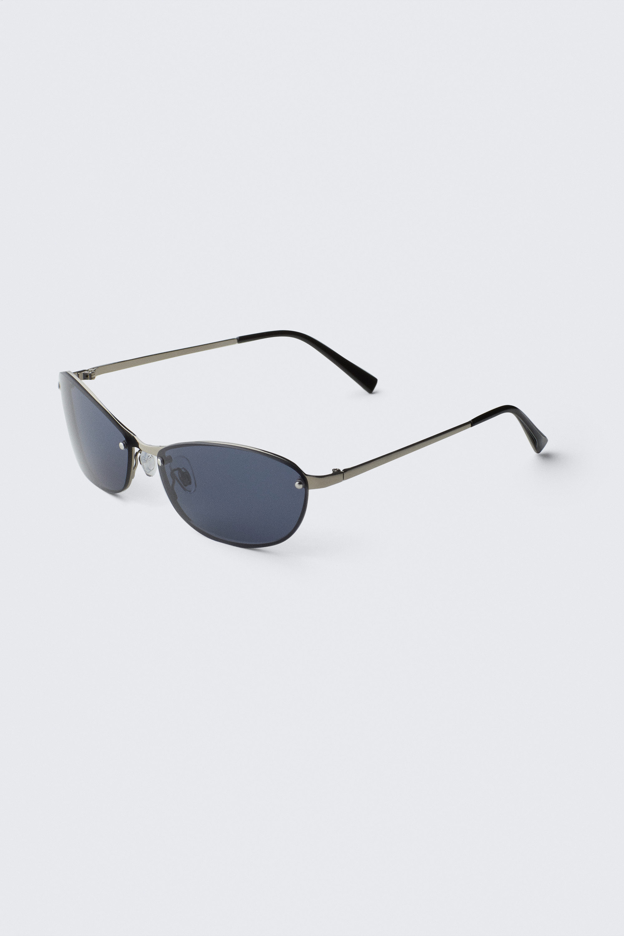 Silver - Blue Lenses - Schmale ovale Sonnenbrille aus Metall - 2