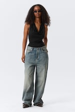 Black - Waterfall Drape Halter Top - 0