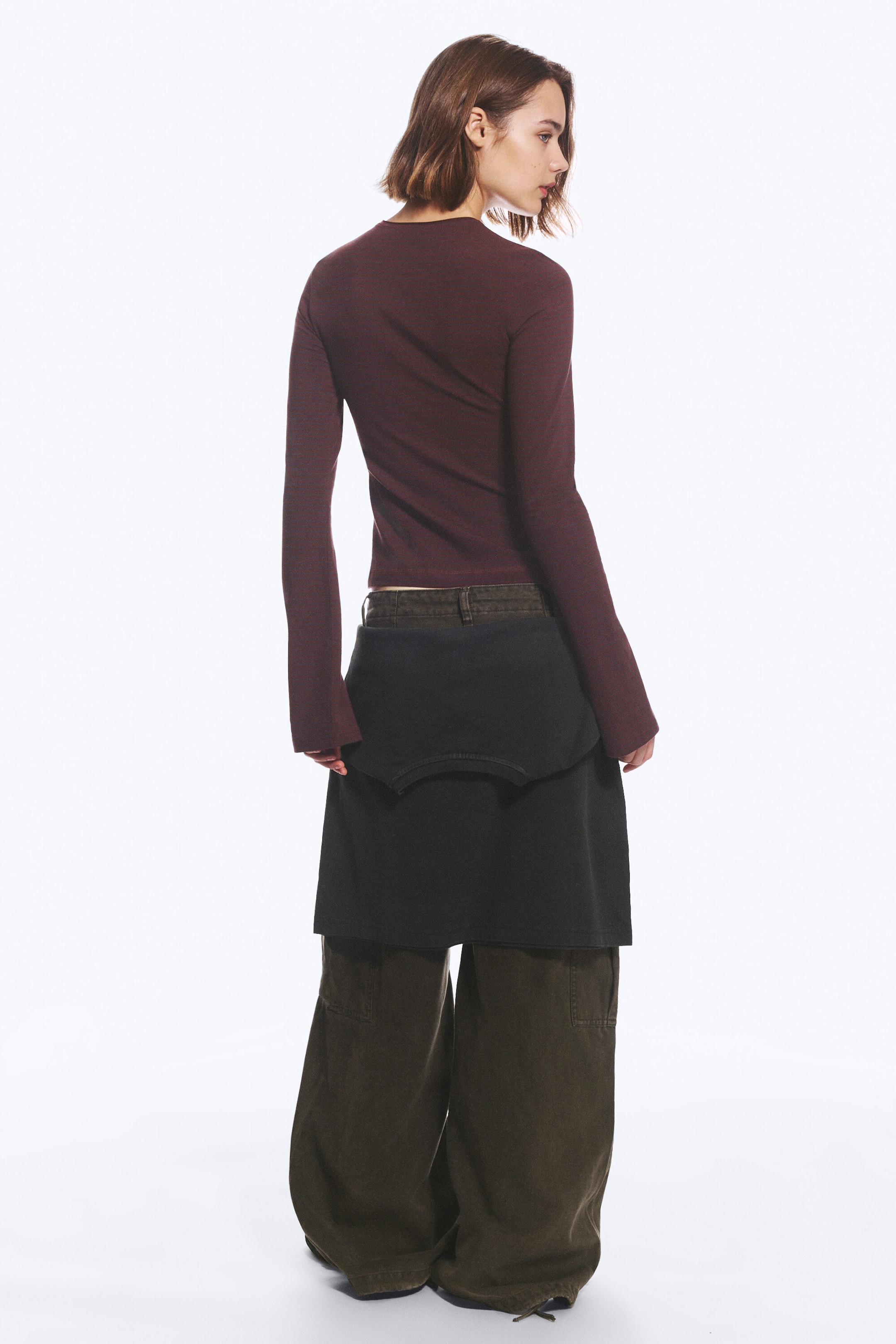 Dunkelrot gestreift - Longsleeve aus Baumwolle - 5