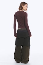 Striped Dark Red - Long Sleeve Cotton Top - 4