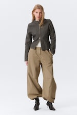 Dark Grey - GENEVIEVE SLIM STRUCTURED COTTON ZIP JACKET - 0