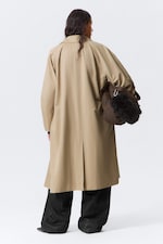 Beige - Einreihiger Oversize-Mantel - 3