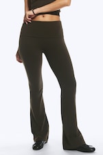 Dark Brown - Folded Waist Flared Yoga Tights - 1