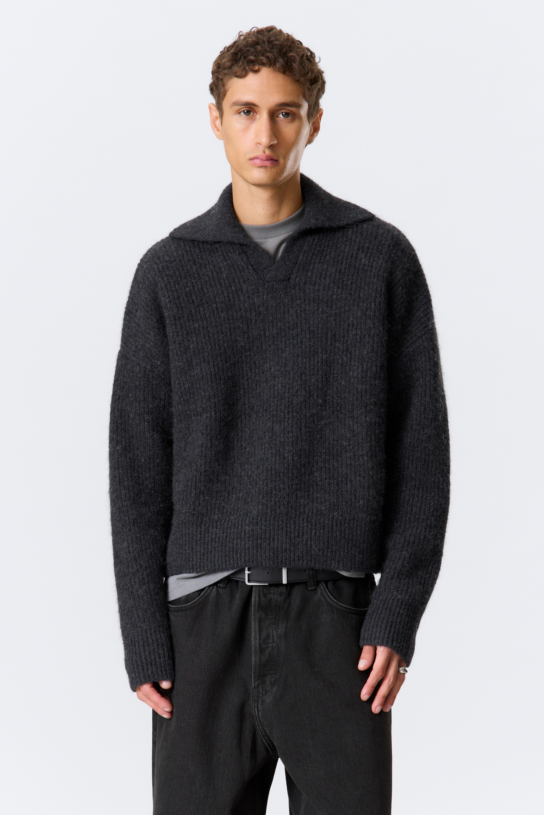 Grösseres Bild ansehen: Gestrickter Polopullover aus Wollmischung - Dunkles Marineblau - HERREN | H&M CH 1