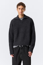 Dark Navy Blue - Knitted Wool-Blend Polo Sweater - 0
