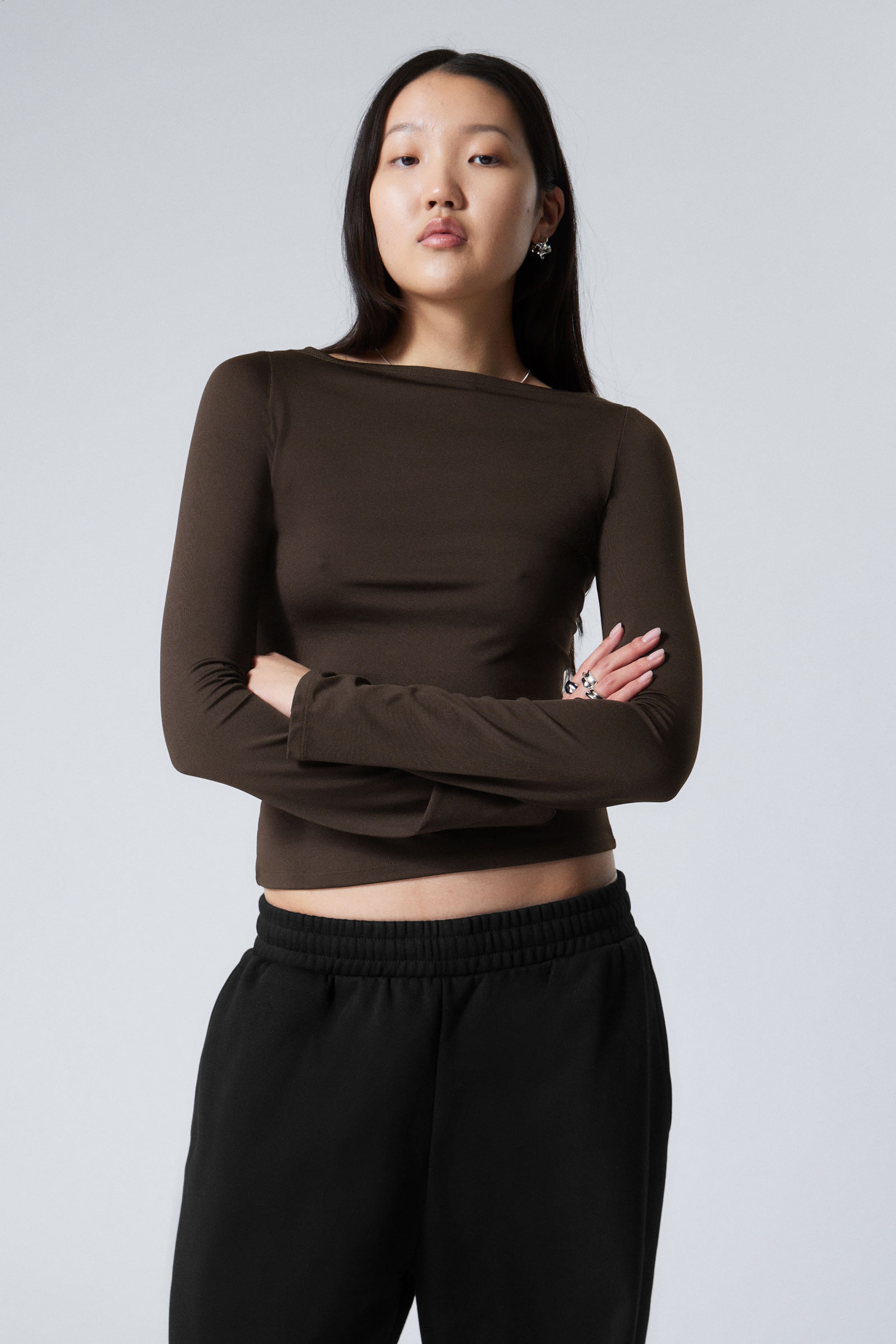 #353031 - Annie Long-Sleeved Boat-Neck Top - 1