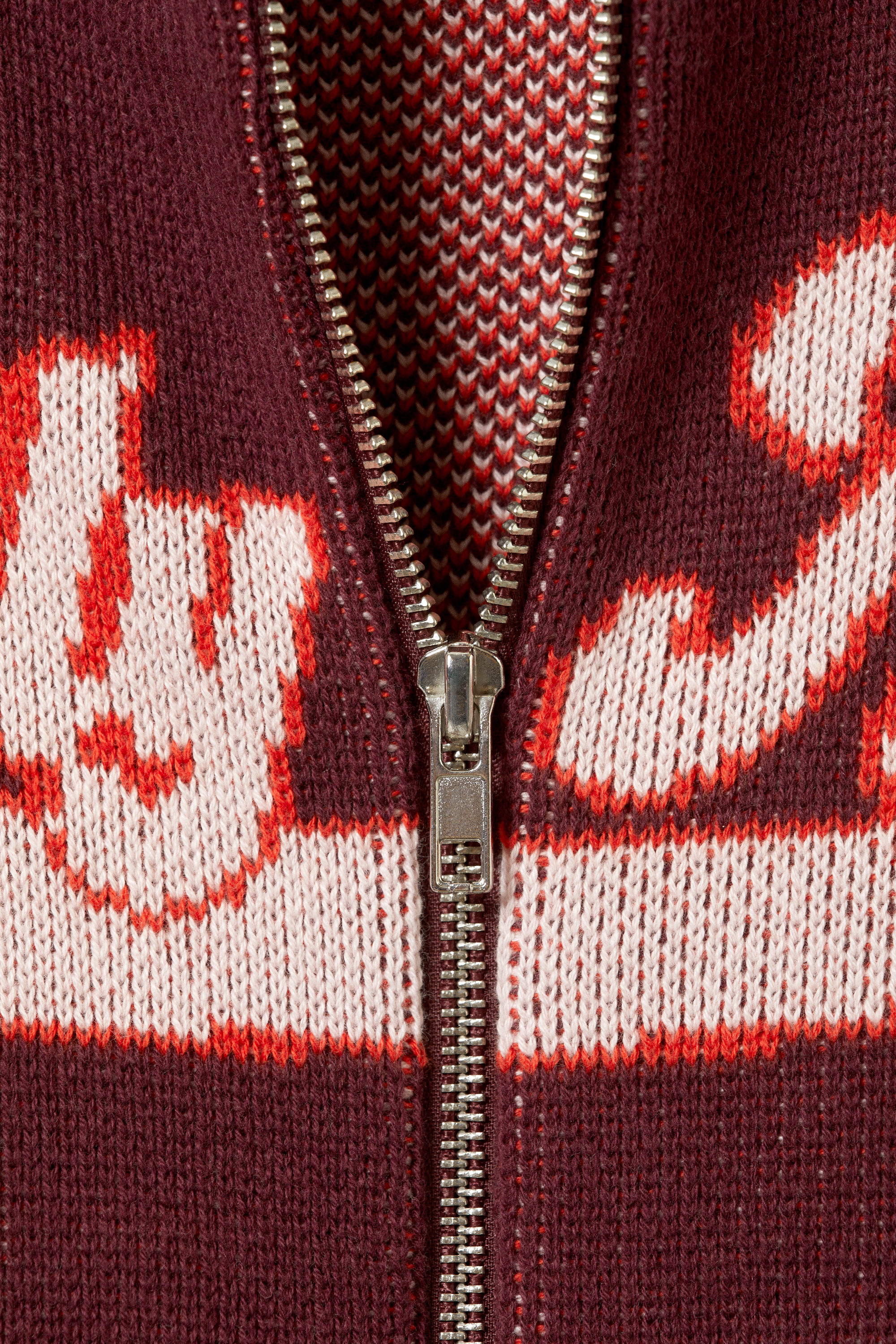 cropped jacquard zip cardigan - Dark Red - Slightly Athletic