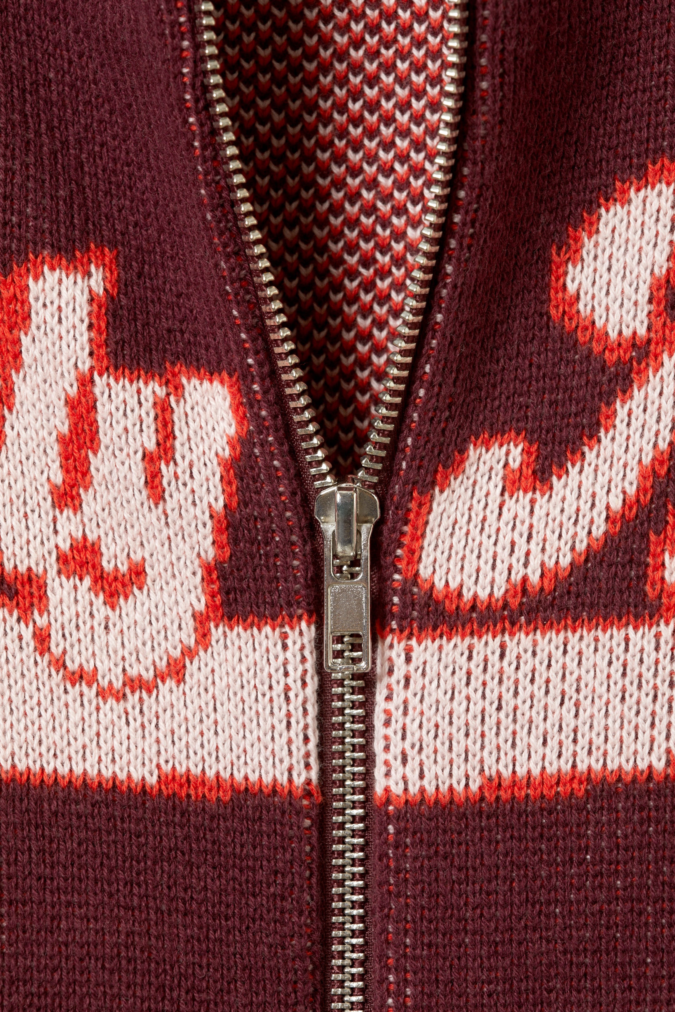 Dark Red - Slightly Athletic - Cropped Jacquard Zip Cardigan - 2