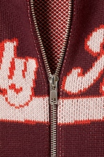 Dark Red - Slightly Athletic - Cropped Jacquard Zip Cardigan - 1