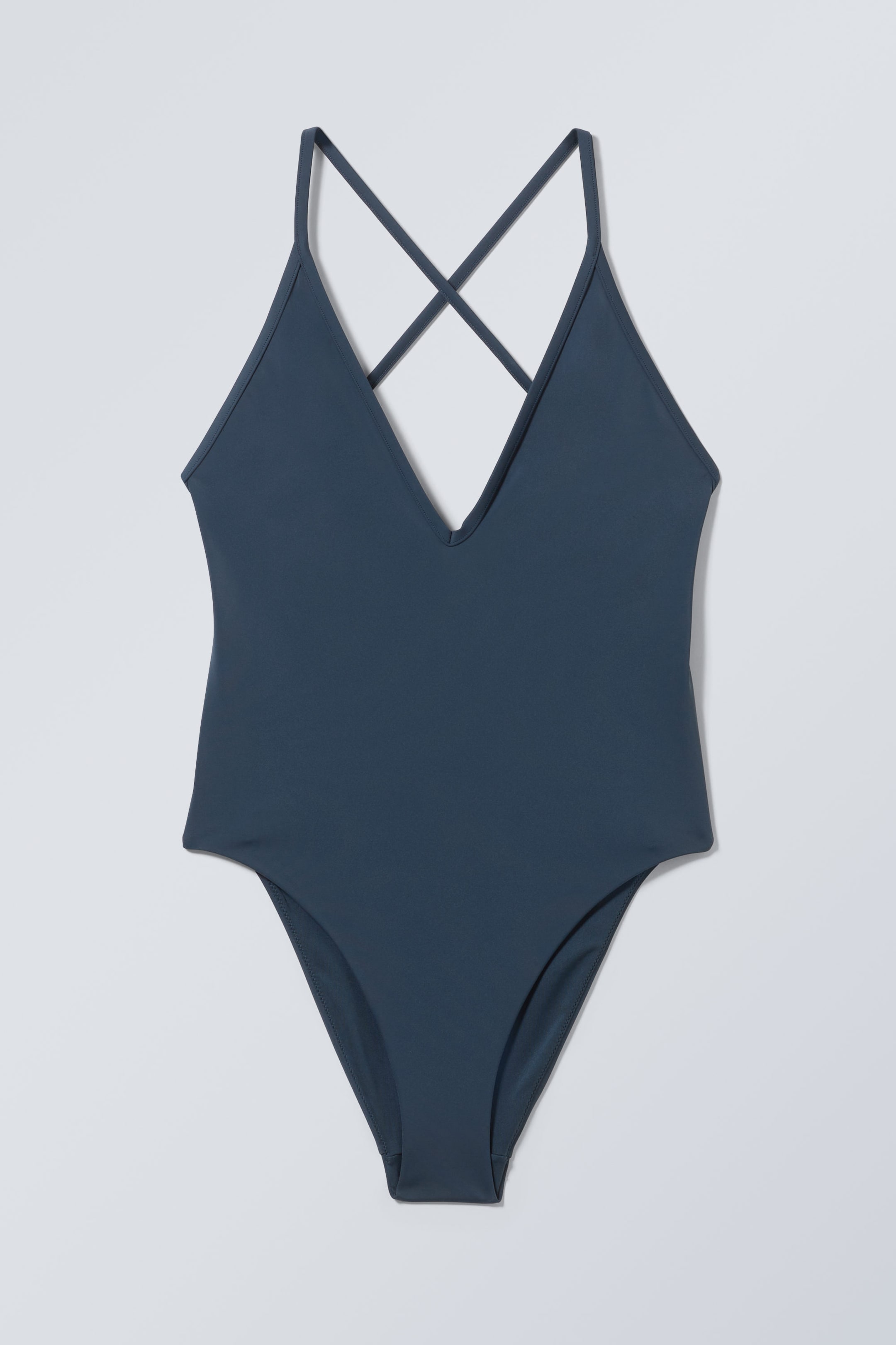 Marineblau - Badeanzug mit tiefem V-Ausschnitt - 1