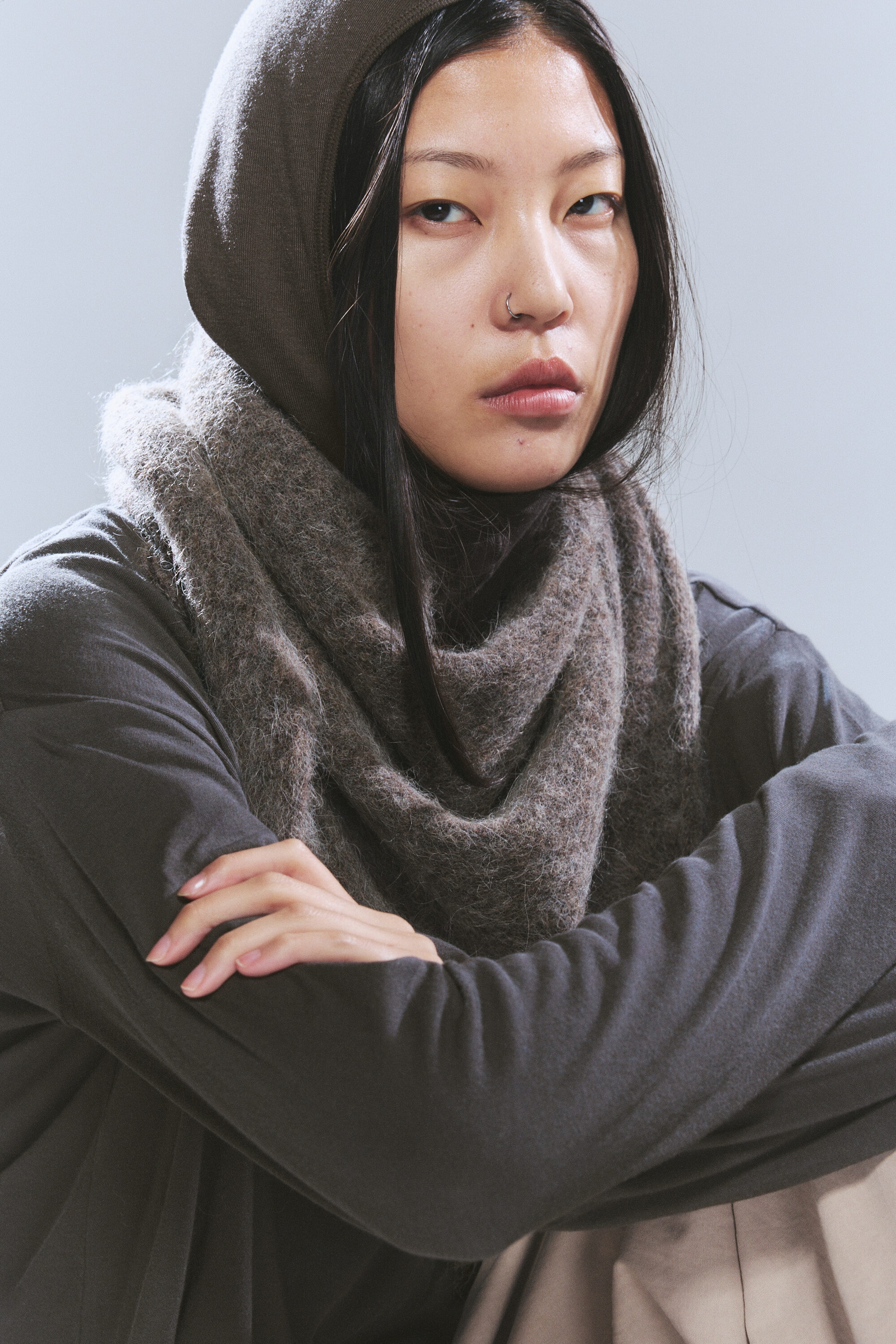 Dark Mole - Hairy Wool-Blend Triangle Scarf - 1