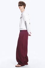 Dark Red - Loose Pleated Sweatpants - 2