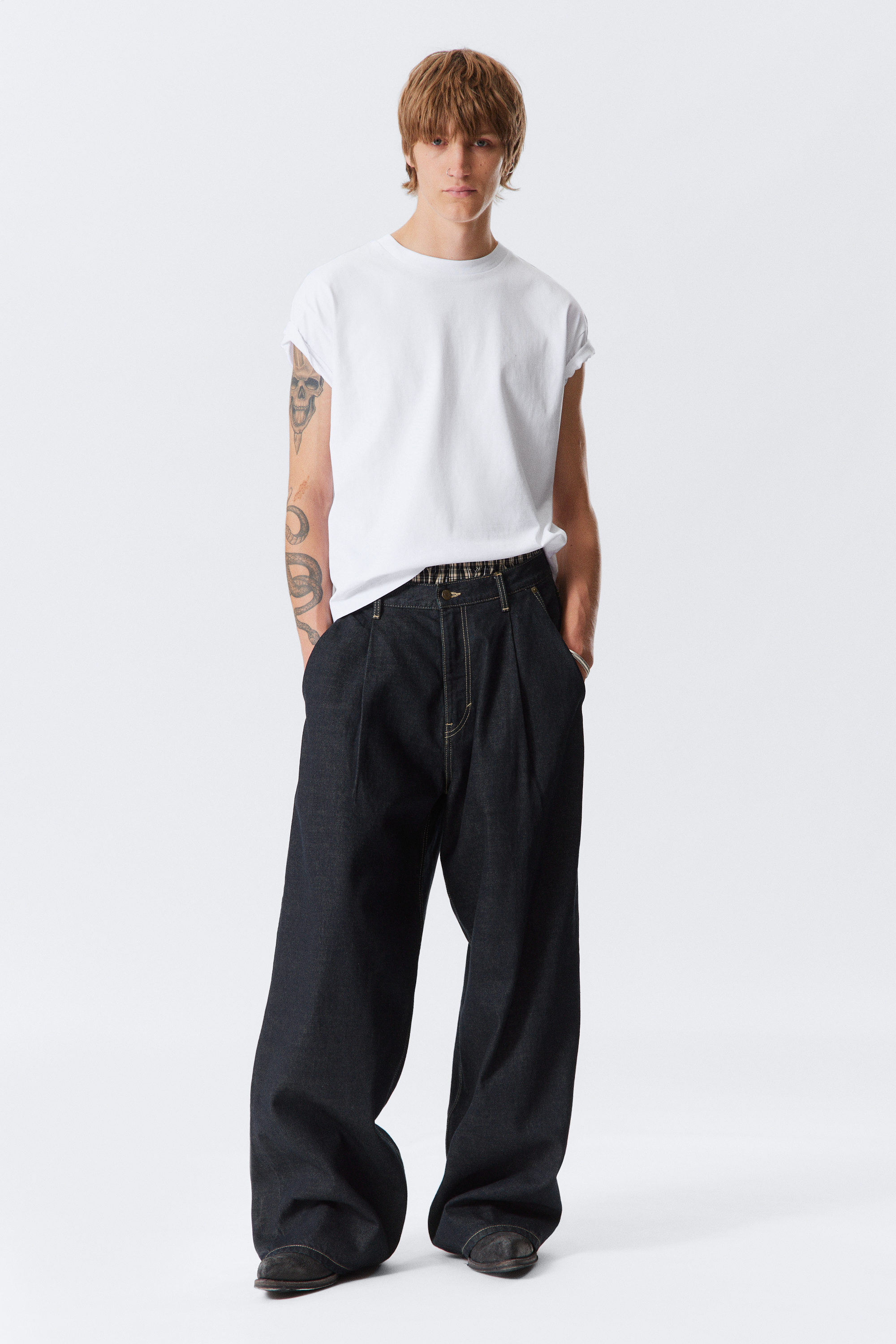 Emerald Rinse - Dunkelblau - Pleated Loose Baggy Leg Jeans - 1