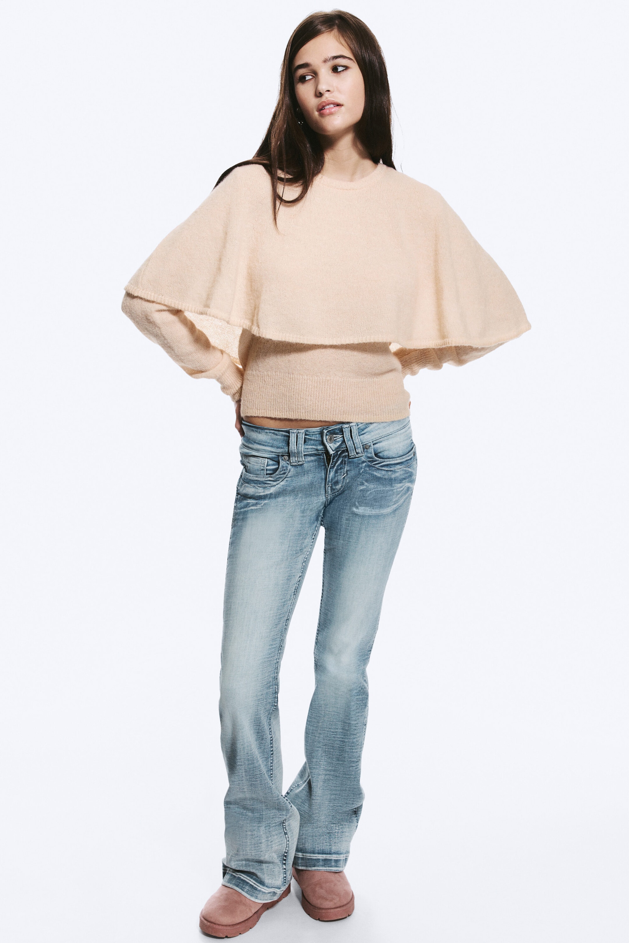 Light Dusty Pink - Slim Cape-Detail Sweater - 1