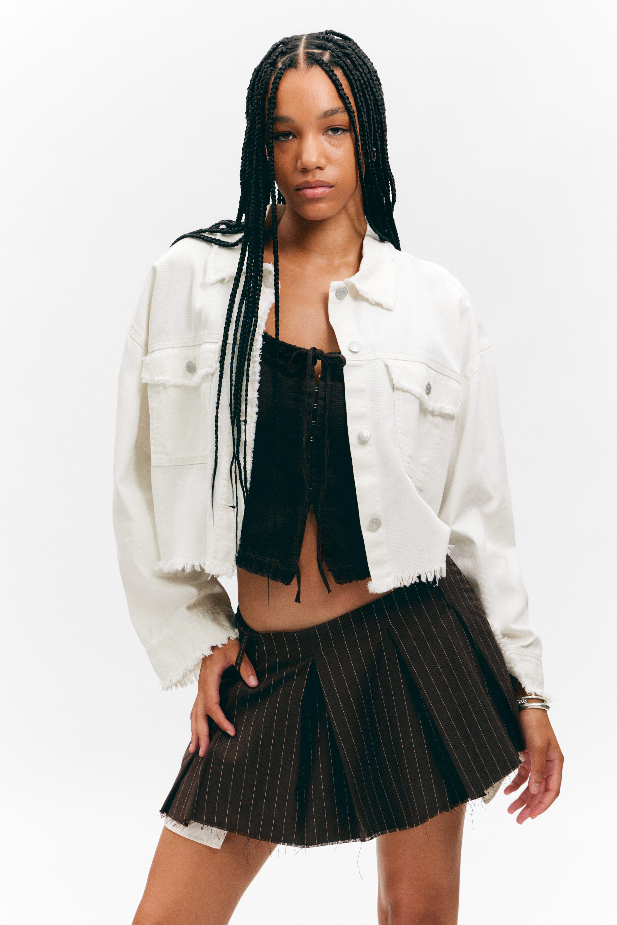 Weiß - Cropped Twilljacke mit kastigem Fit - 2