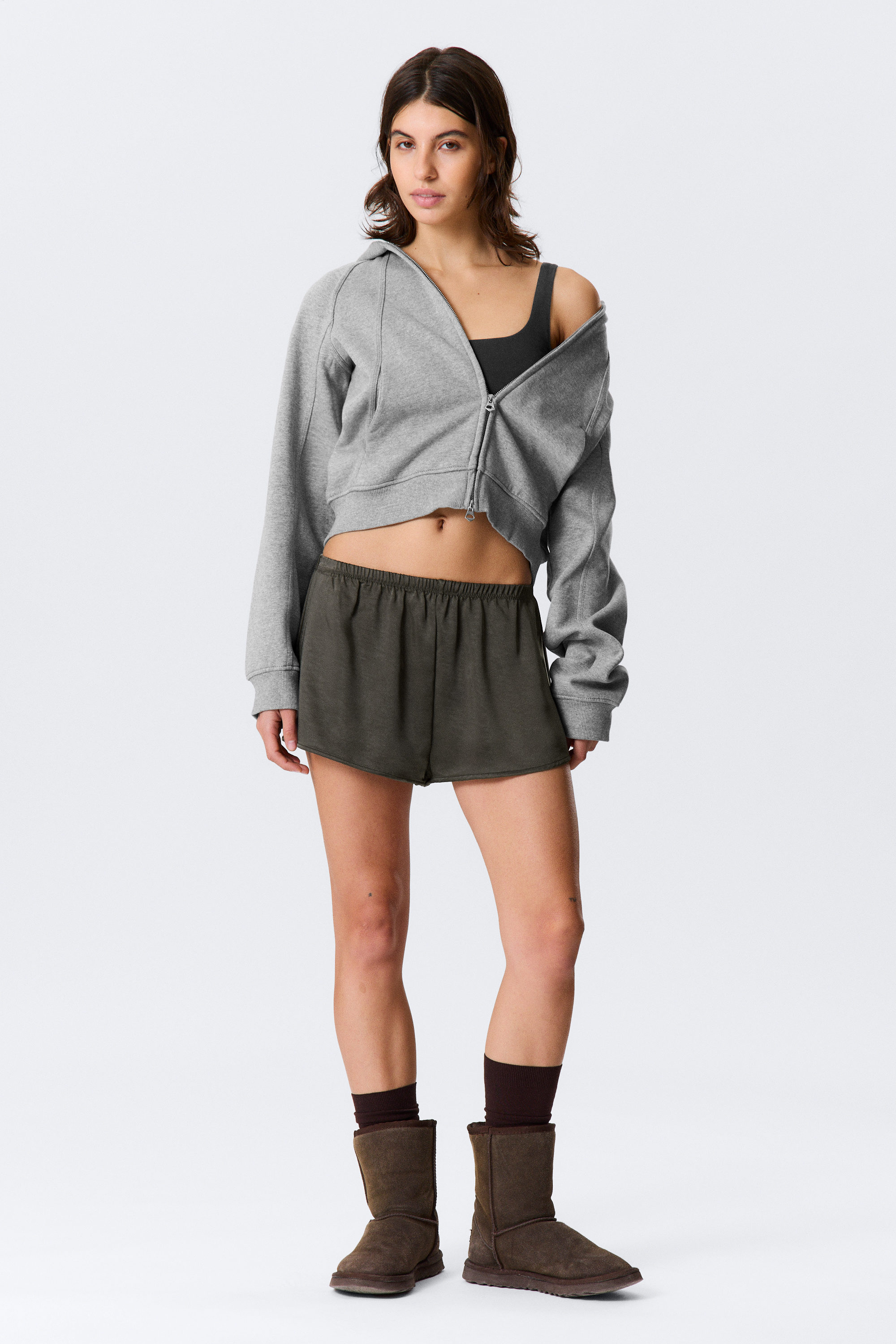 Gewaschenes Dunkelgrau - Pyjama-Boxershorts aus gewaschenem Satin - 2