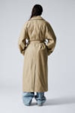 Beige - Oversized Double-Breasted Cotton Trench Coat - 4