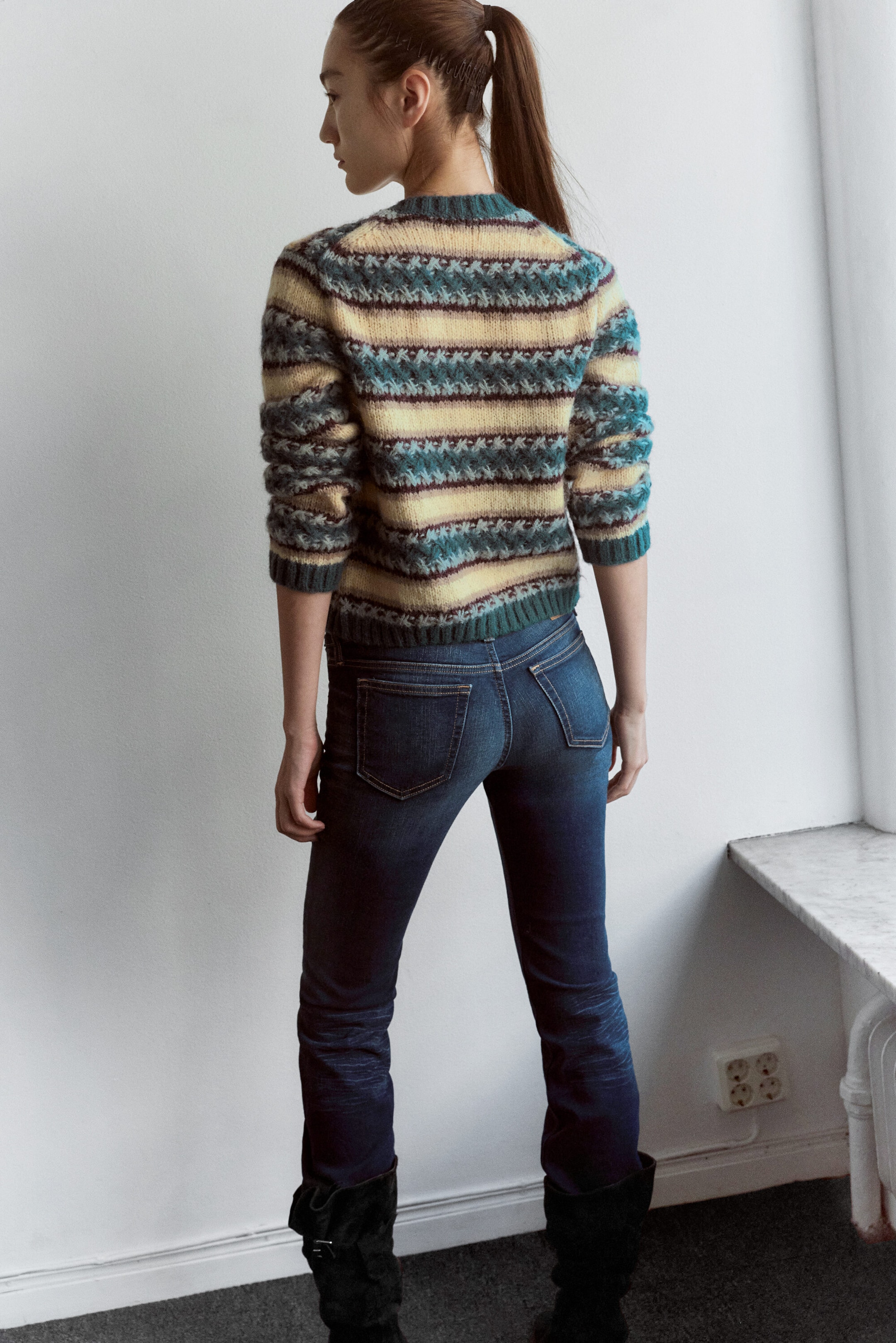 Green Multi-stripe - Striped Knitted Cardigan - 2
