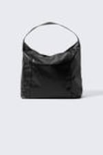 Black - Square Faux Leather Shoulder Bag - 1