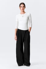 Black - Asymmetric Wide Leg Suiting Trousers - 1
