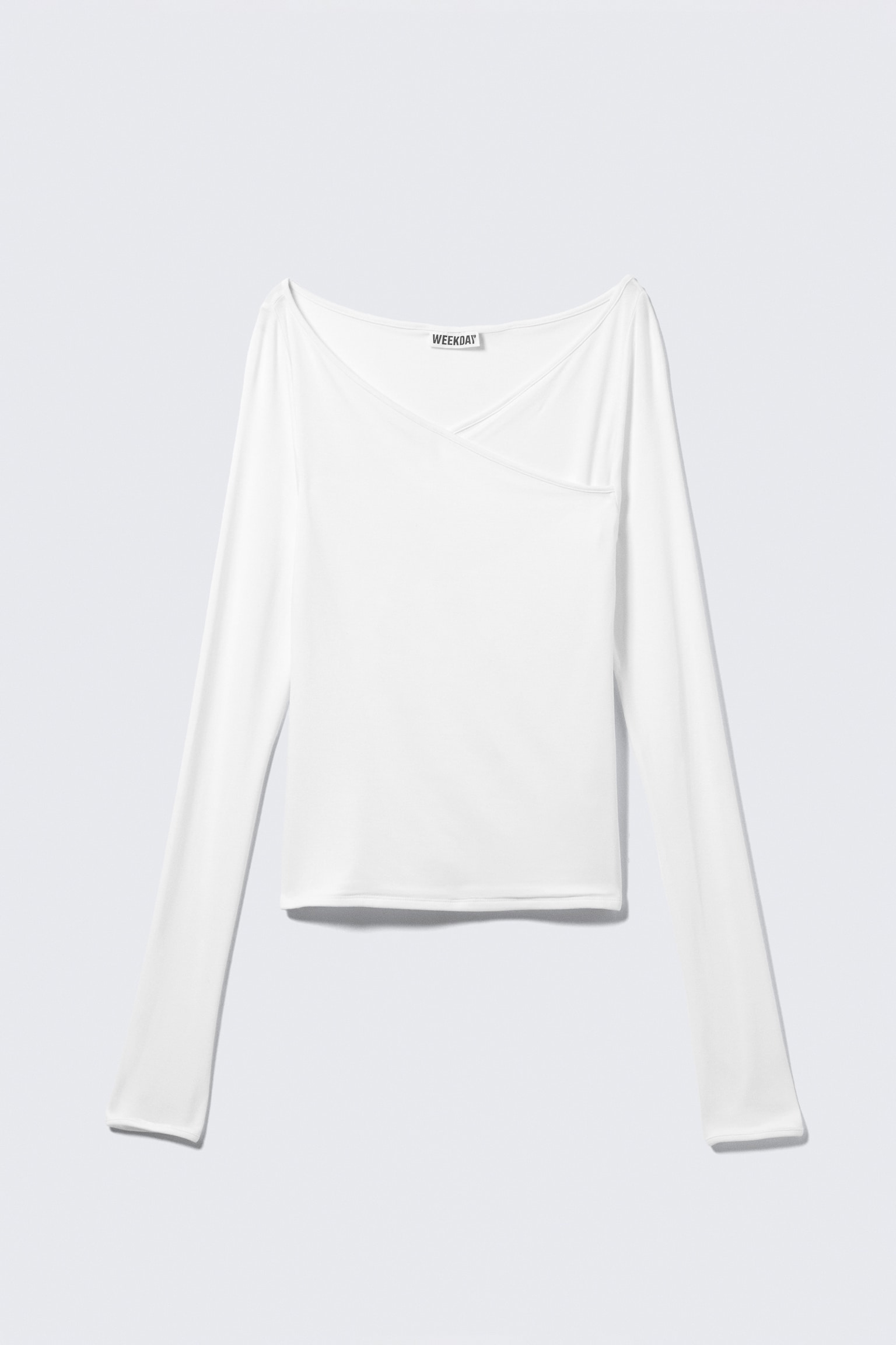Slim Long-Sleeved Wrap Top - White/Black - 2