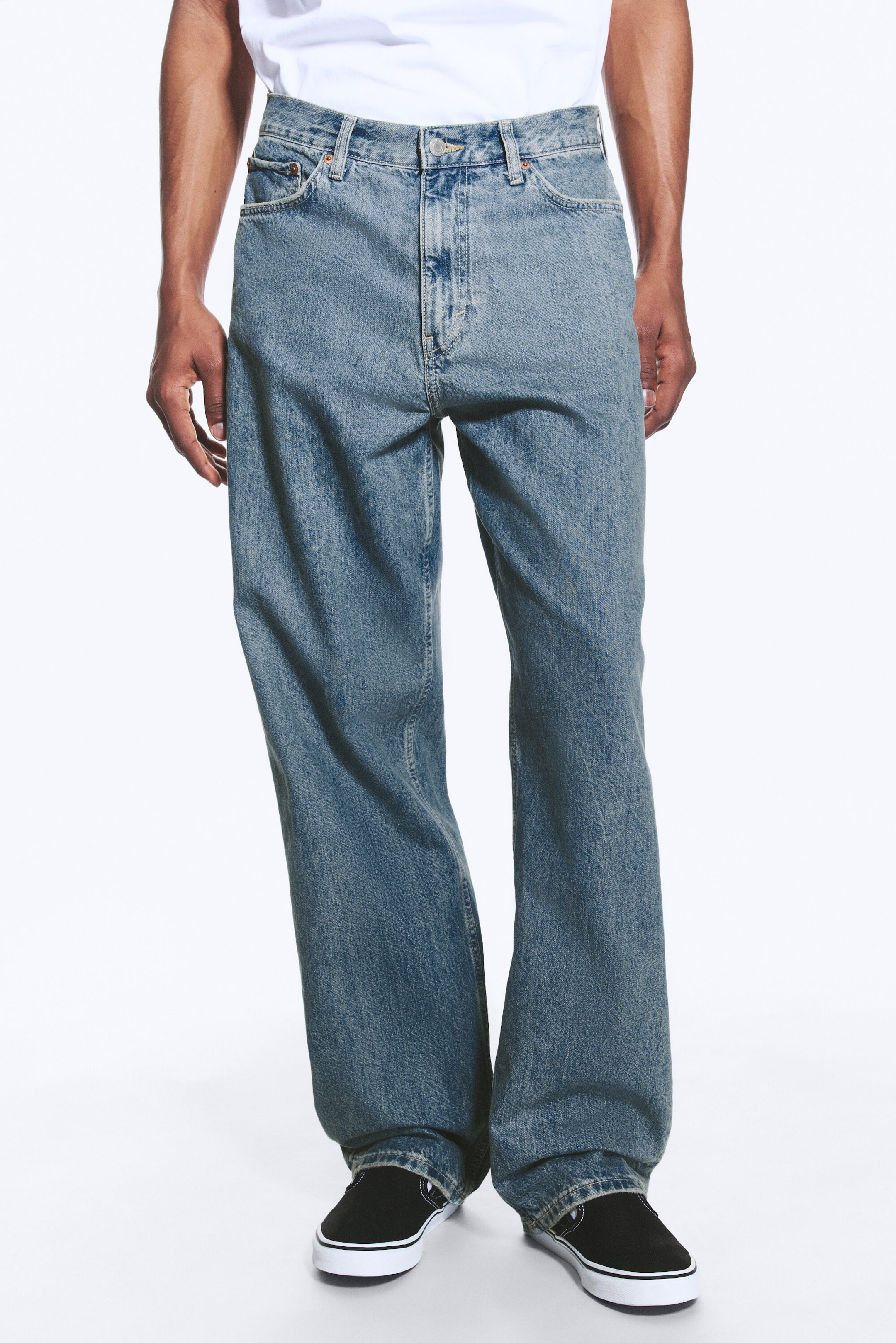 2000 Blue - Medium Blue - Galaxy Mid Rise Loose Straight Unisex Jeans - 2