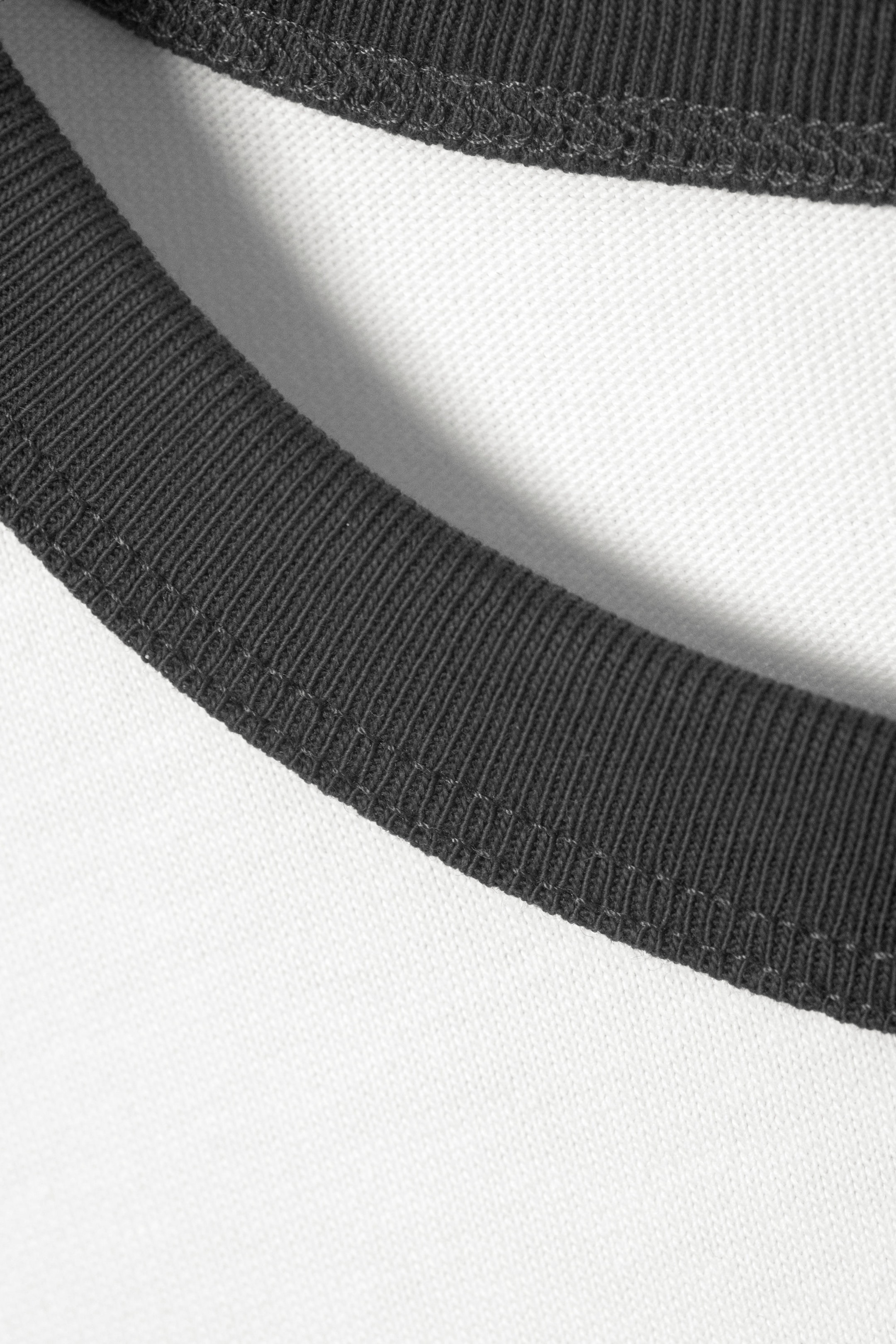 Black & White - Short-Sleeved Contrast Trim Cotton T-shirt - 2