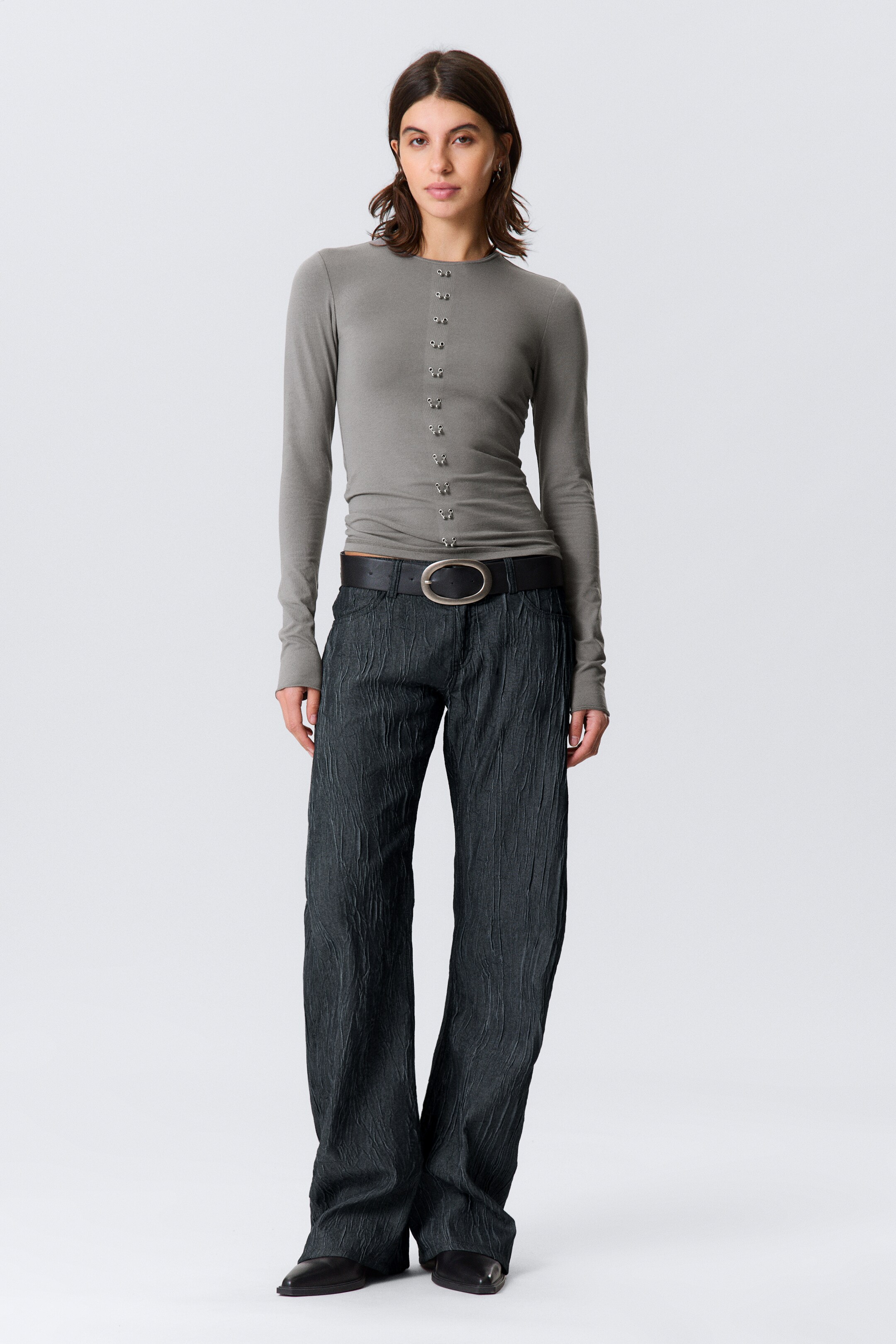 Ver imagen más grande: Top de manga larga con piercing - Gris - MUJER | H&M ES 2