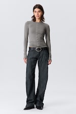 Grey - Pierced Long-Sleeved Top - 1