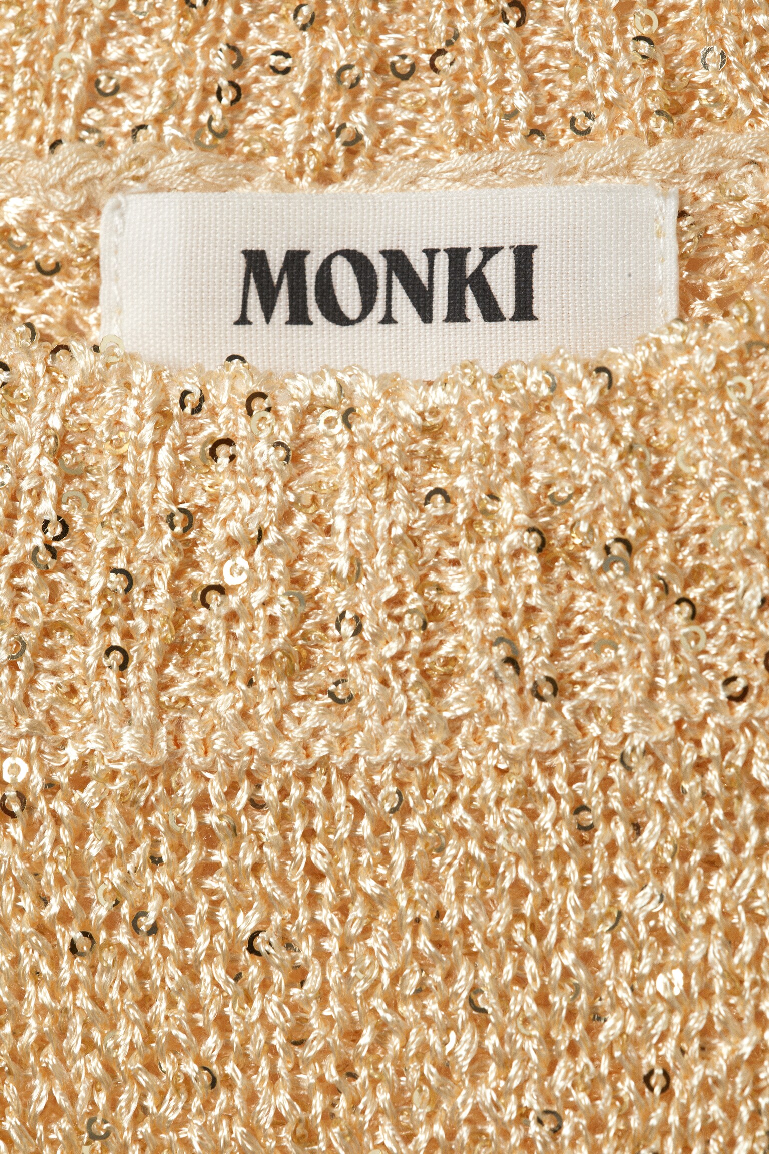 Sheer Knitted Sequined Mini Dress - Golden Beige/Silver - 4