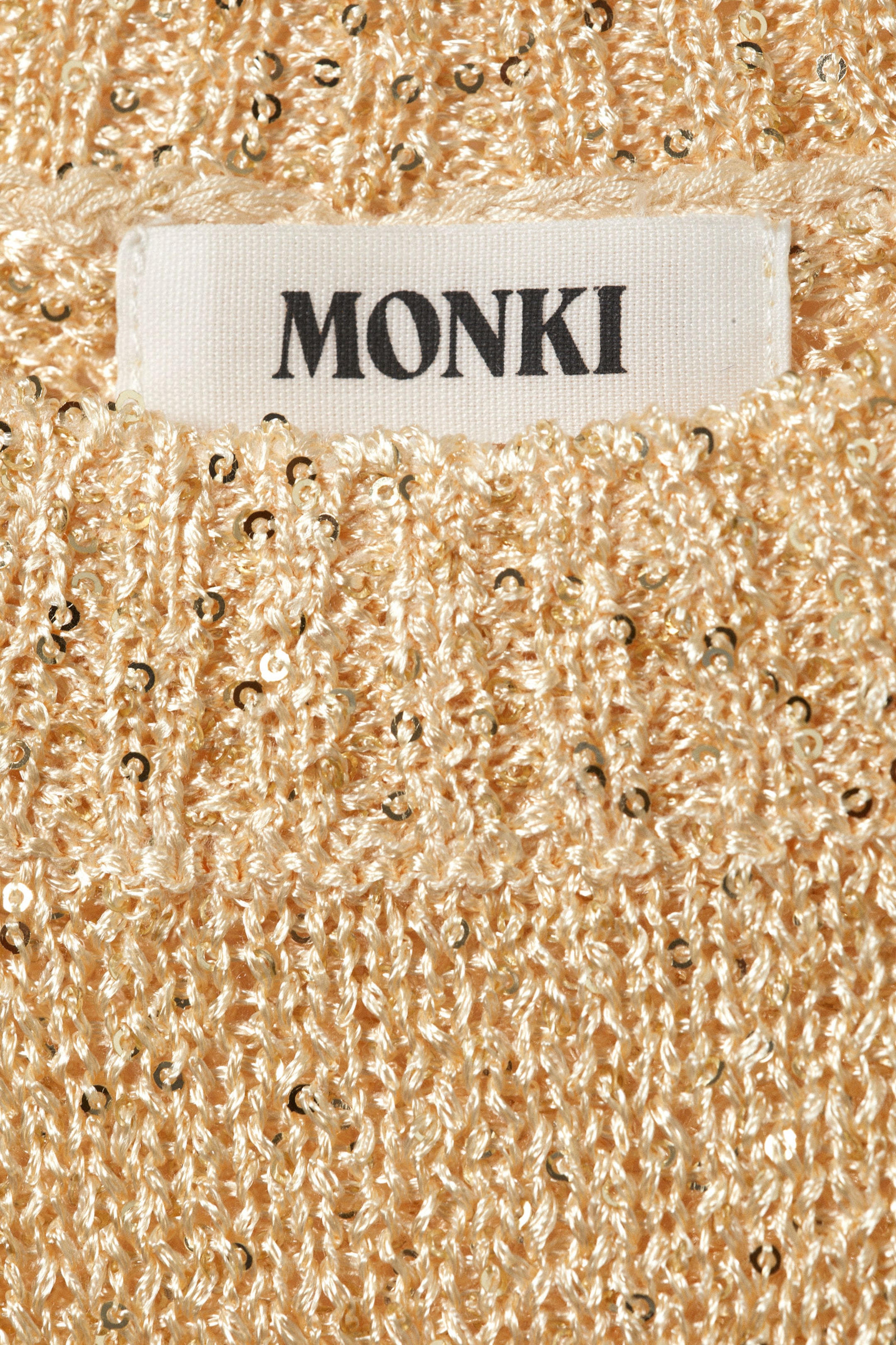 Golden Beige - Sheer Knitted Sequined Mini Dress - 5