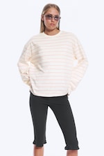 Ljusbeige - Orange Ränder - Långärmad bomulls-t-shirt - 0