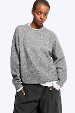 Grey Melange - Loose Knitted Crew-Neck Sweater - 1
