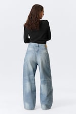 Blue Stream - Medium Blue - Astro Mid Rise Loose Baggy Leg Unisex Jeans - 5