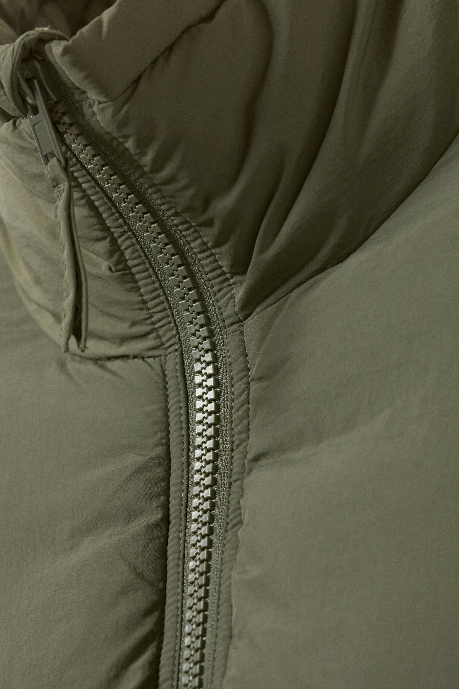 Drawstring Nylon Puffer Jacket - Sage Green/Black - 4