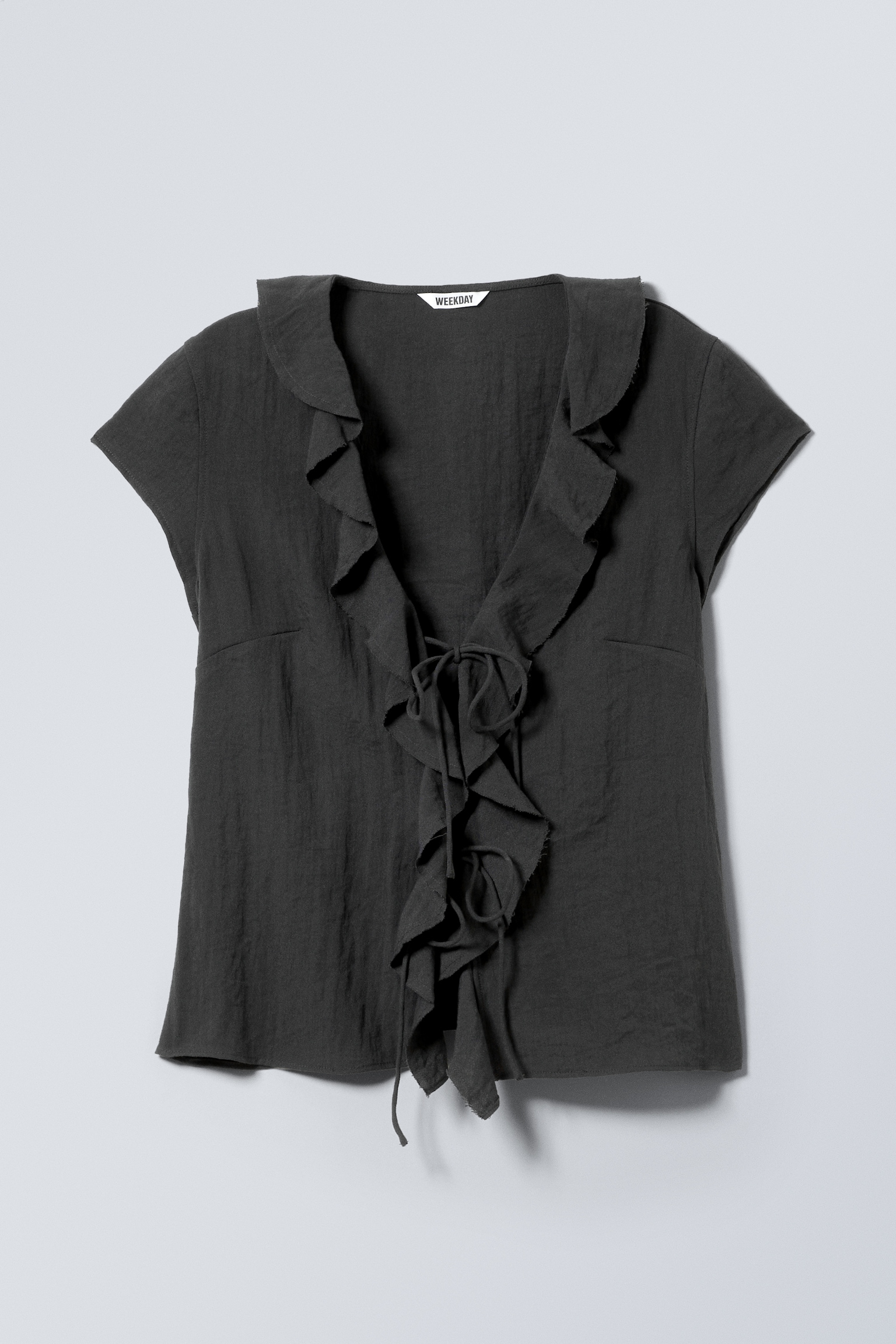 Frilled Tie-Front Top - Dark Grey/Light Grey/White - 2