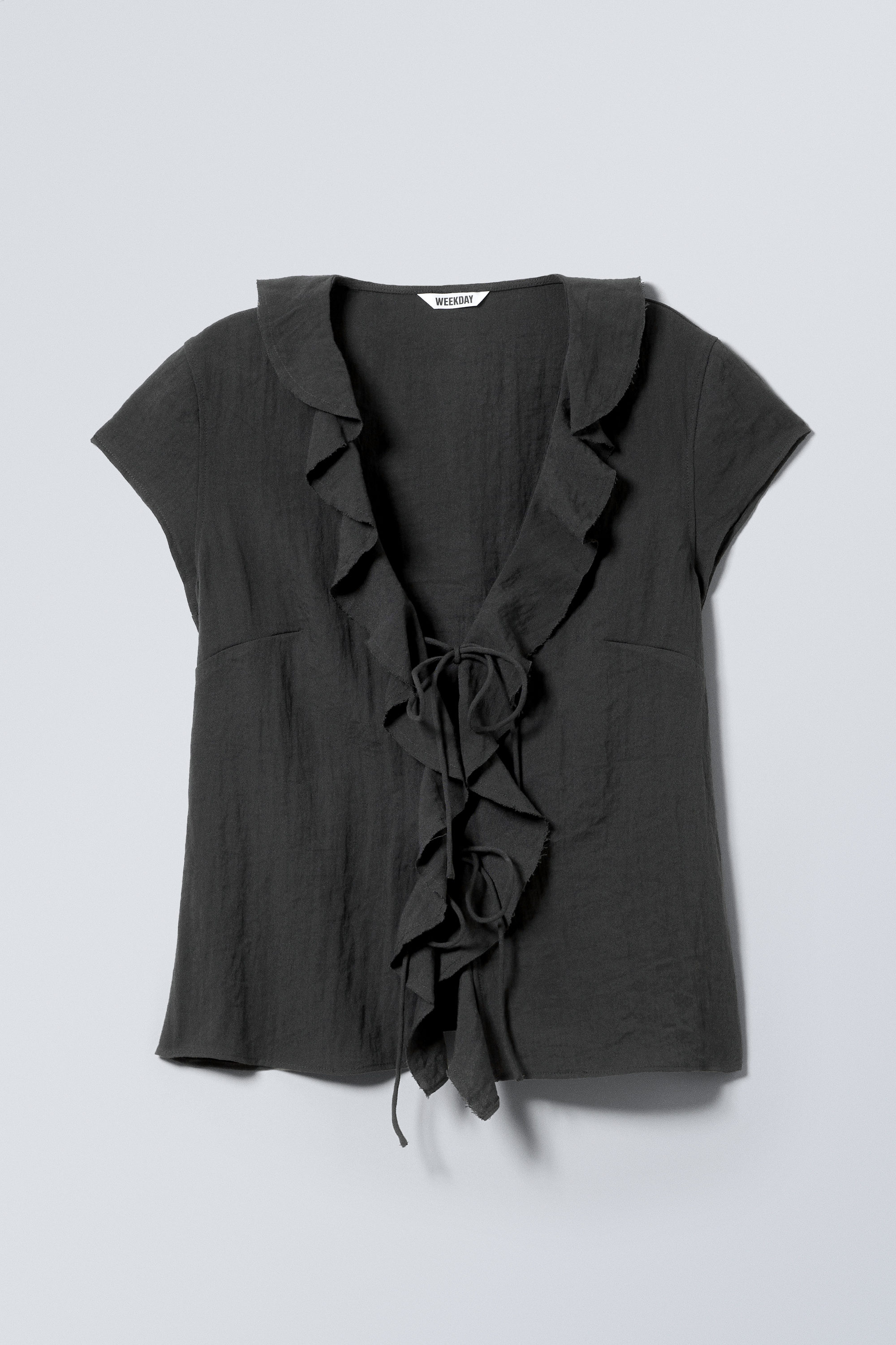 frilled tie-front top - Dark Grey | Weekday WW