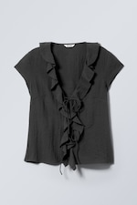 Dunkelgrau - Gerüschtes Oberteil mit Schnürung vorne - 3