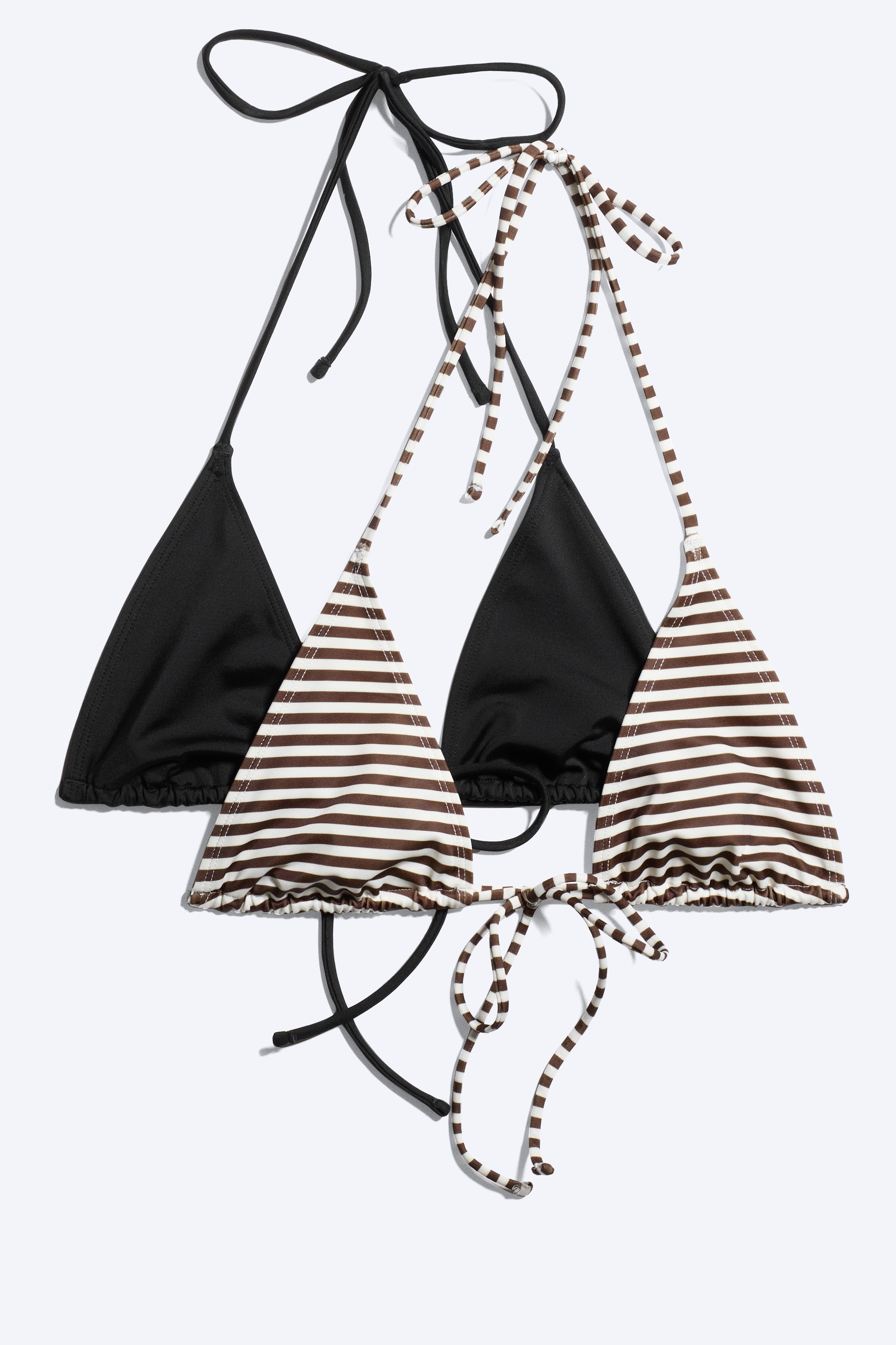 2er-Pack Triangel-Bikini-Oberteile mit Trägern - Schwarz + Braun gestreift