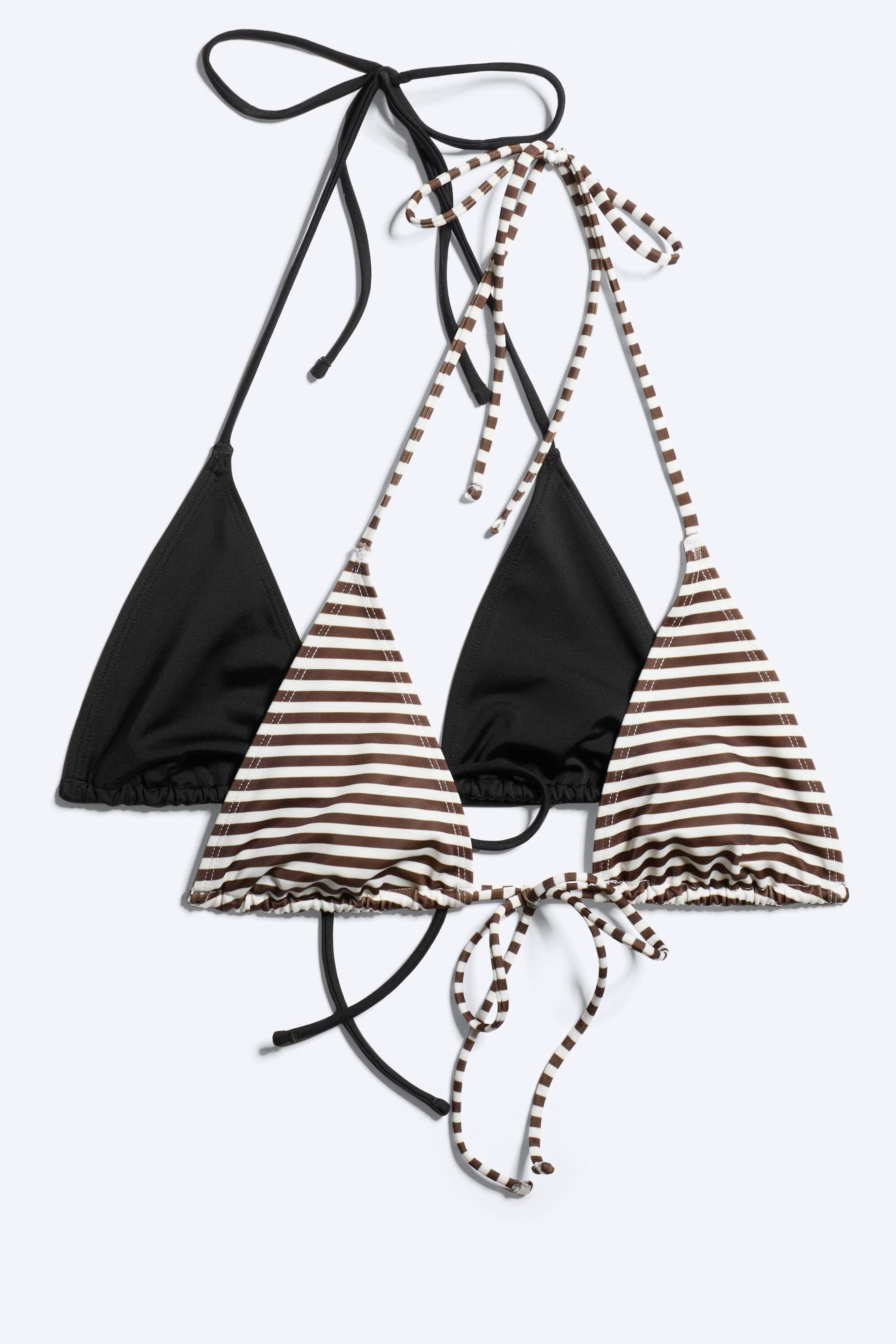 Black + Brown Stripe - 2er-Pack Triangel-Bikini-Oberteile mit Trägern