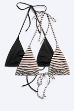 Black + Brown Stripe - 2er-Pack Triangel-Bikini-Oberteile mit Trägern - 0