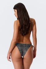 Printed Dark Grey - Strappy Tie Bikini Bottoms - 2
