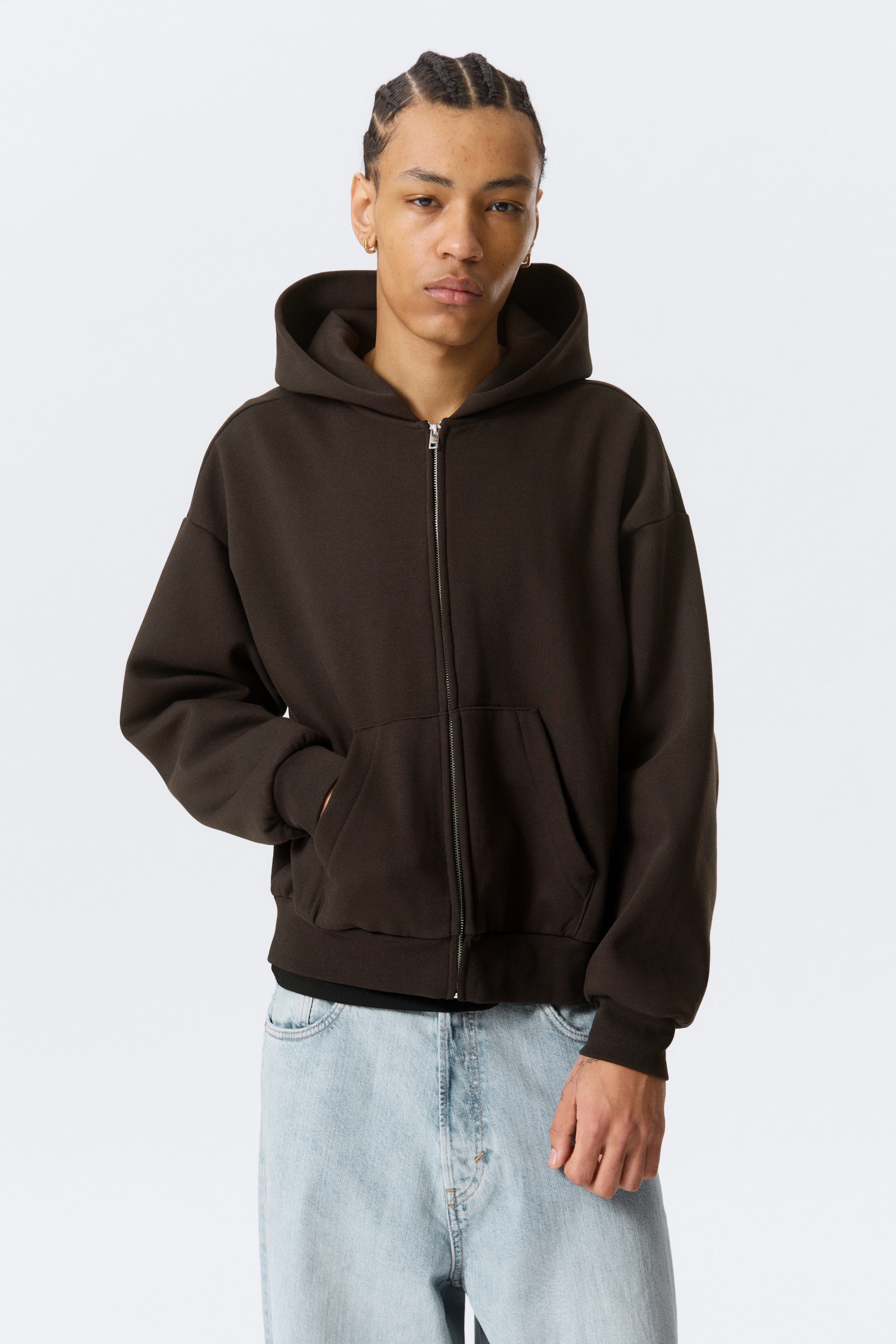 Dark Brown - Loose Fit Zip Hoodie - 2