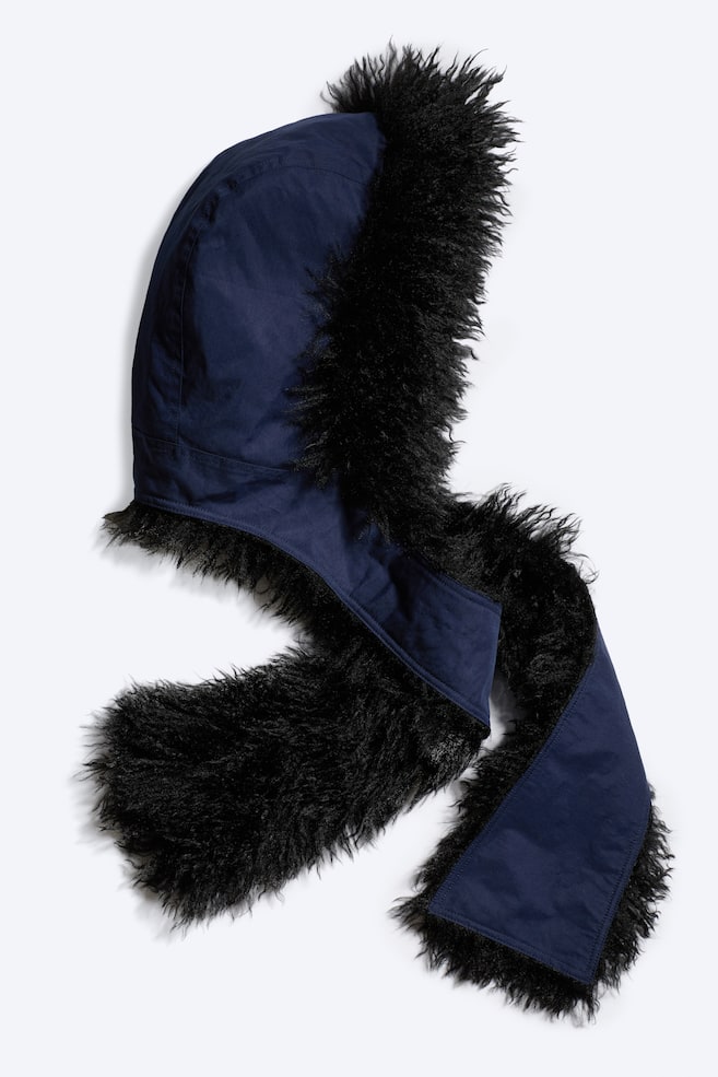 Faux Fur Hooded Scarf - Dark Blue - 1