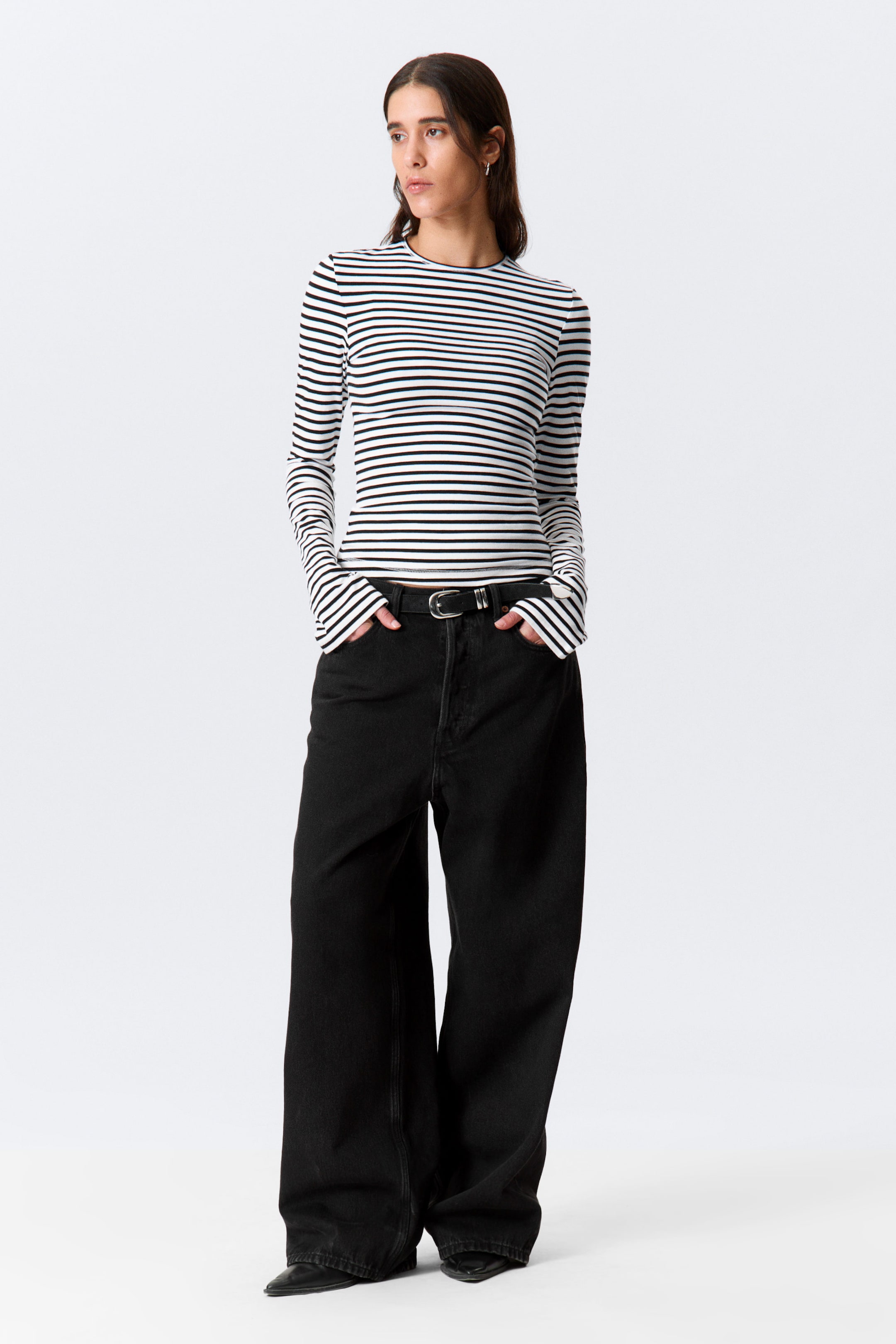 Weiß - Schwarze Streifen - Longsleeve aus Baumwolle - 2