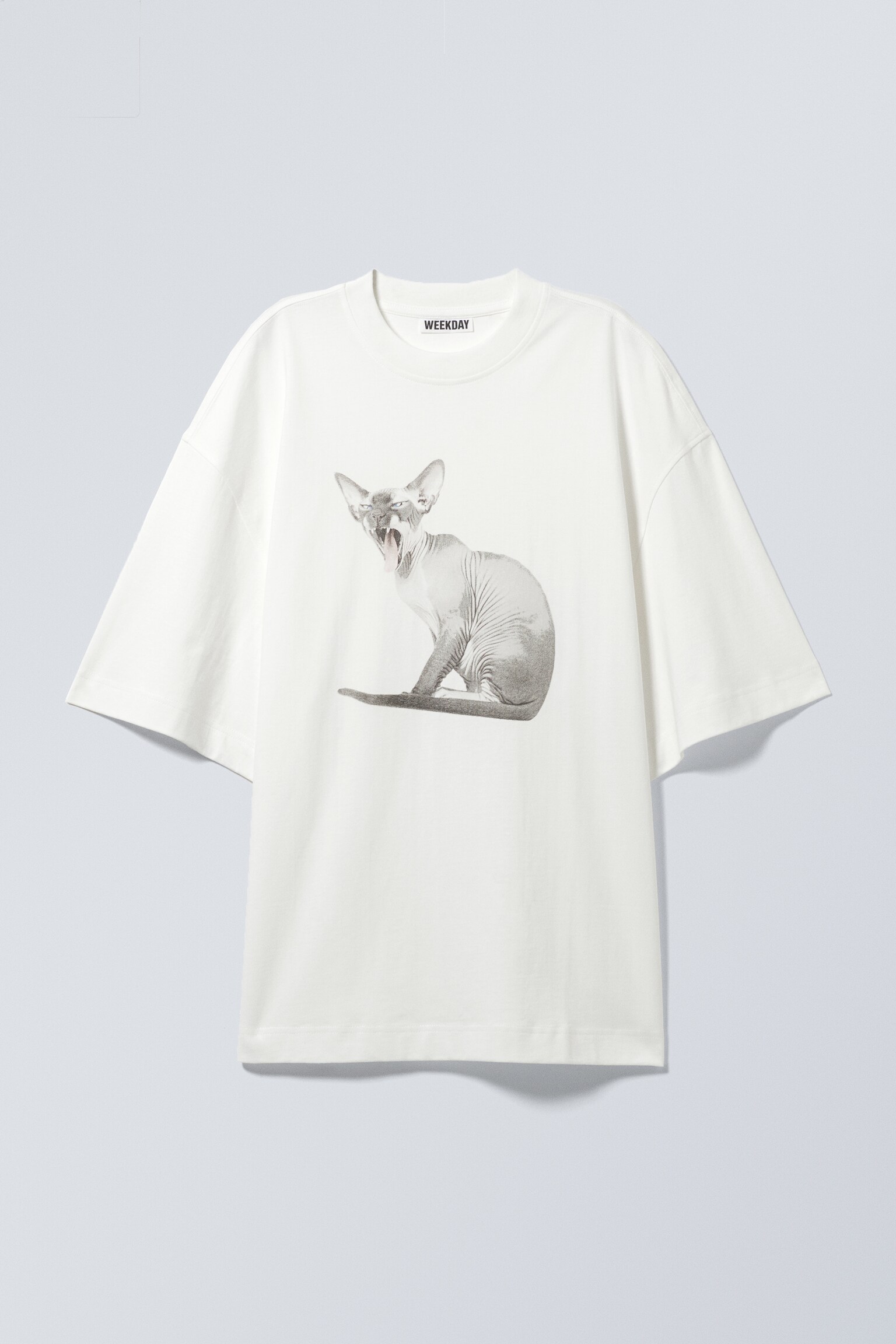 Weites Oversize-T-Shirt mit Print - Weiß - Sphynx-Katze
