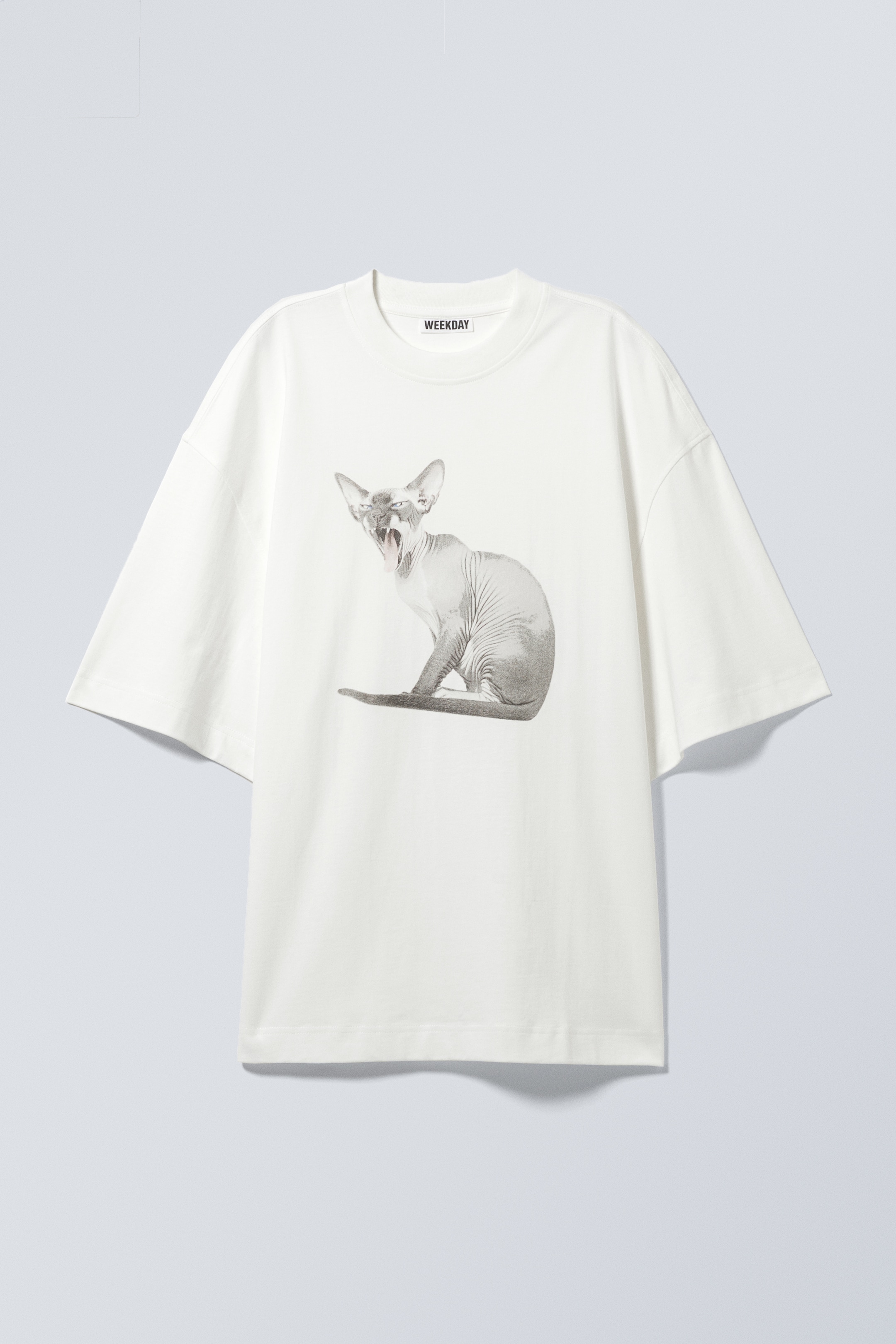 Ver imagen más grande: Camiseta oversized amplia estampada - Blanco - Gato esfinge - MUJER | H&M ES 1