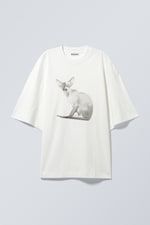 White - Sphynx Cat - Wide Oversized Printed T-shirt - 0