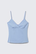 Light Blue - V-neck Cotton Singlet - 0