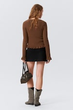 Mörkbrun - V-ringad stickad cardigan - 2